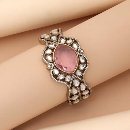 Pretty Rose Light Pink Color American Diamond Bracelet Ideal For Casual Partywear