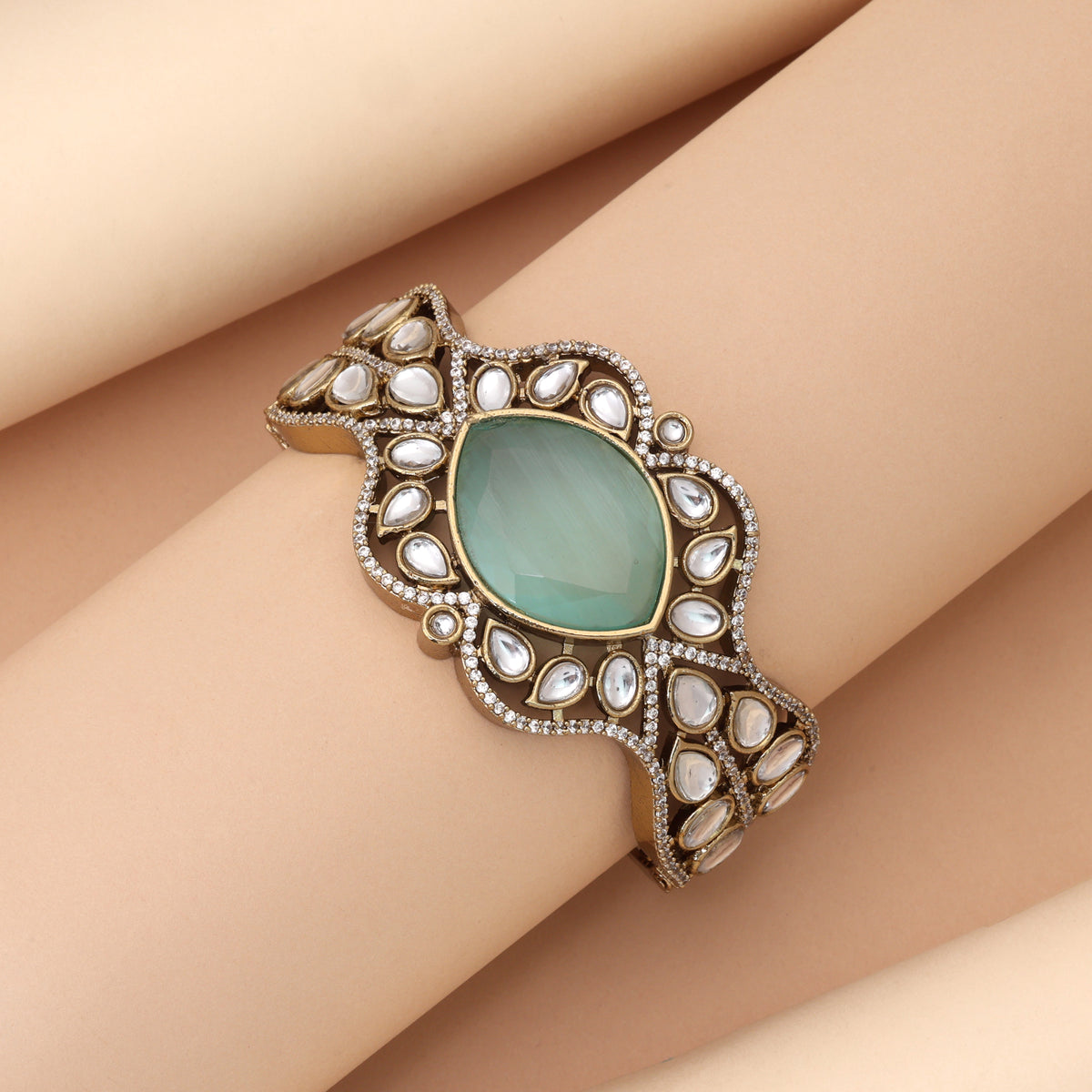 Refreshing Pista Green Color American Diamond Bracelet Specially Designed For Women Wear