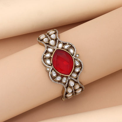 Glamorous Wine Red Color American Diamond Bracelet Crafted For Special Evening Events