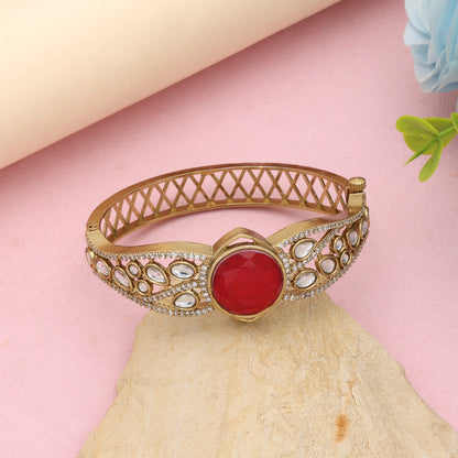 Dazzling Bright Red Color American Diamond Bracelet Perfect For Traditional Indian Outfits