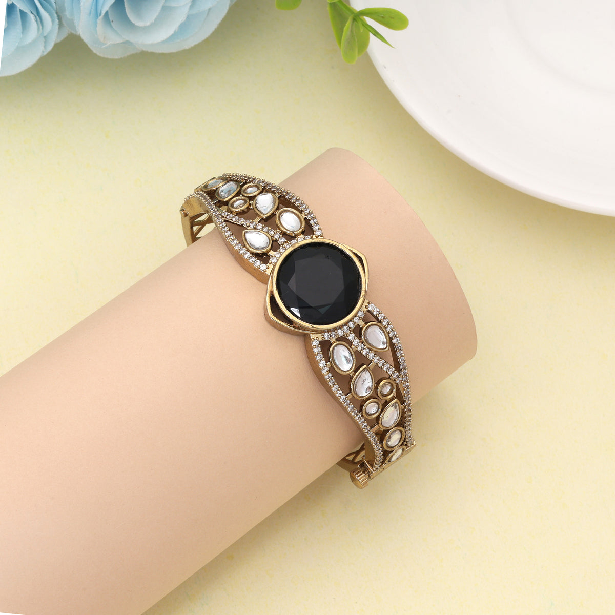 Sleek Midnight Black Color American Diamond Bracelet Tailored For Chic Party Styling