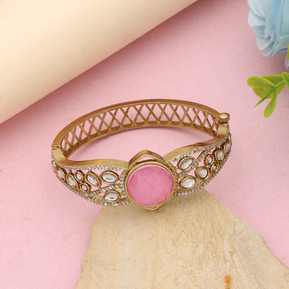 Lovely Hot Pink Color American Diamond Bracelet Specially Designed For Sangeet Parties