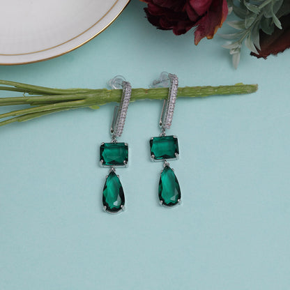 Green Color American Diamond Earrings