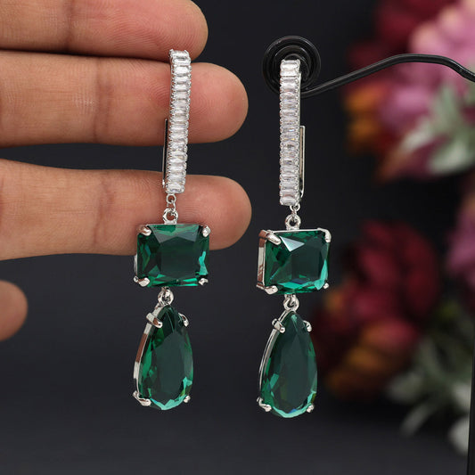 Green Color American Diamond Earrings