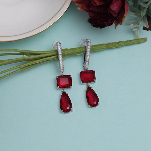 Red Color American Diamond Earrings