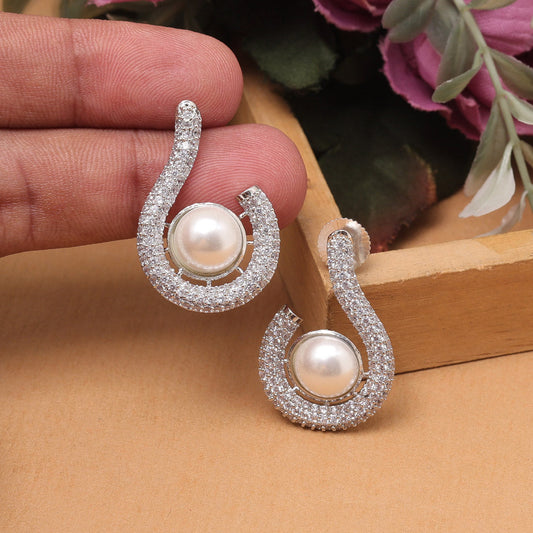 Silver Color American Diamond Earrings With Shimmering Royal Style Finish