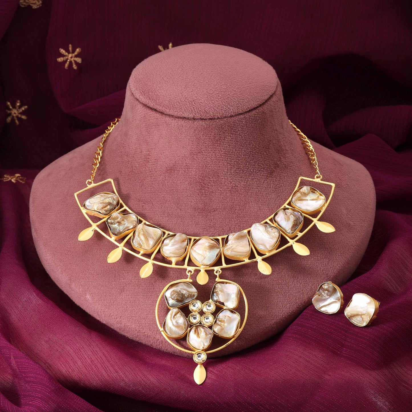 Gold Color Antique Finish Amrapali Necklace Set For Women’S Party Wear Collection