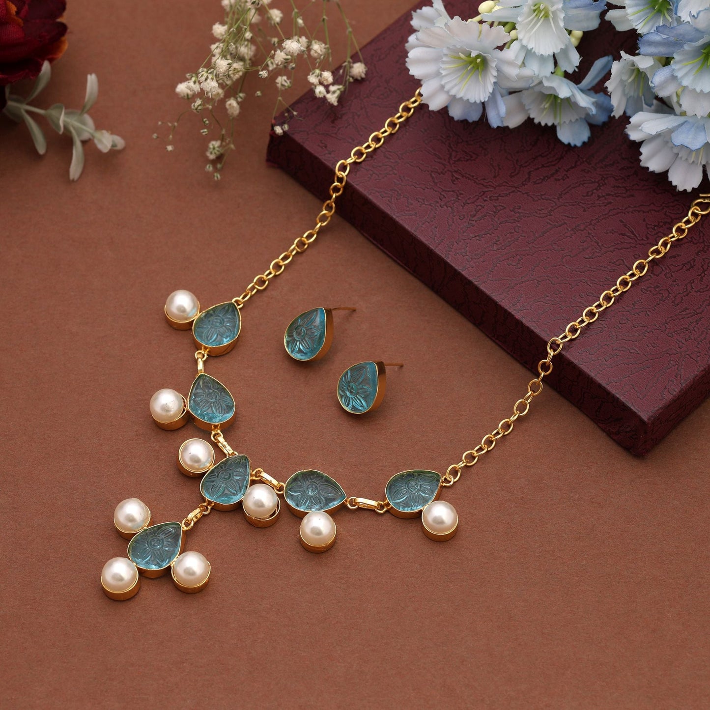Sky Blue Color Amrapali Necklace Set Featuring Exquisite Craftsmanship For Graceful Traditional Necklace Fashion