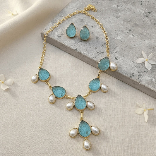 Sky Blue Color Amrapali Necklace Set (AMPN111SBLU)