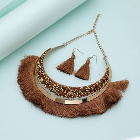 Gold Color Fashion Hansli Necklace Set With Premium Festive Shine