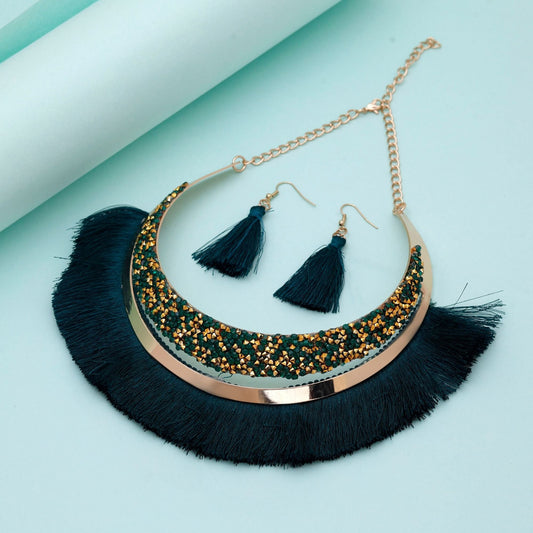 Green Color Fashion Hansli Necklace Set Designed For Modern Traditional Looks