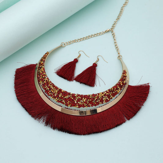 Maroon Color Fashion Hansli Necklace Set Featuring Royal Finish