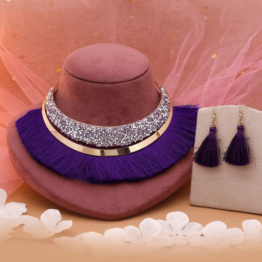 Purple Color Fashion Hansli Necklace Set With Contemporary Ethnic Charm