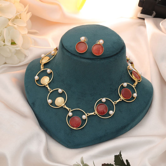 Elegantes Amrapali-Halskettenset in Orange mit traditionellem, ethnischem königlichem Schmuckdesign
