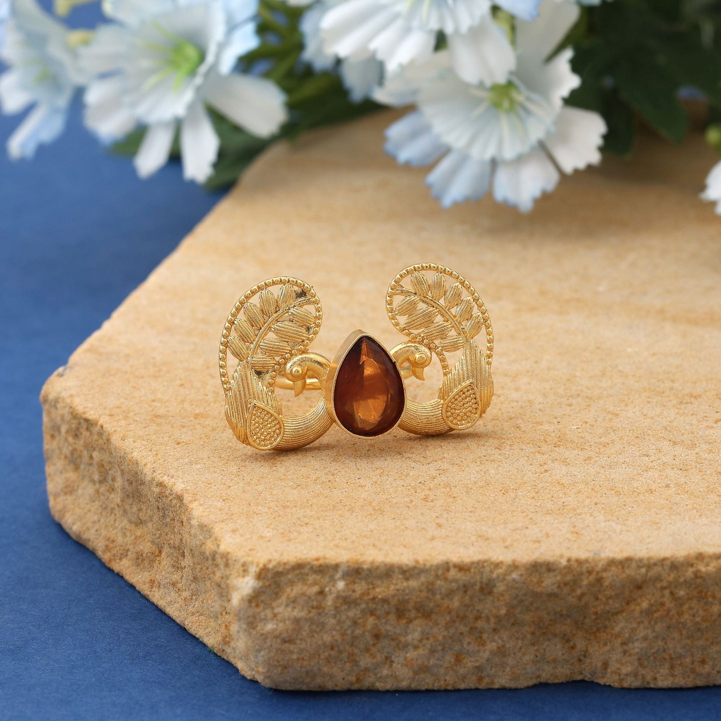 Brown Color Peacock Inspired Amrapali Rings Offering Earthy Ethnic Beauty For Cultural Occasions