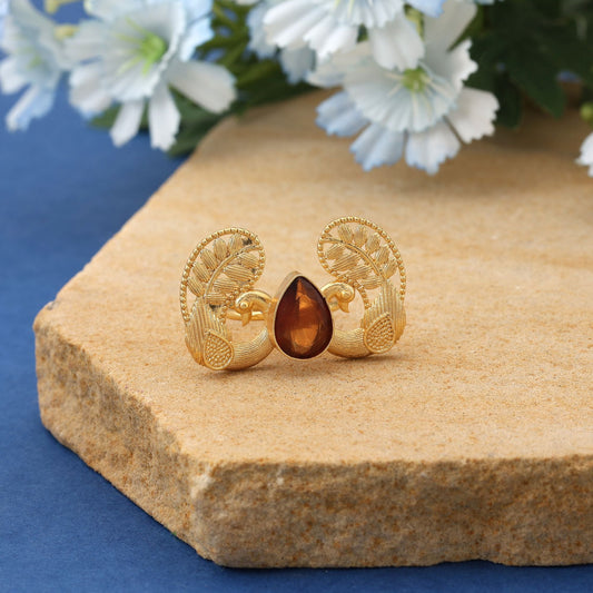 Brown Color Peacock Inspired Amrapali Rings Offering Earthy Ethnic Beauty For Cultural Occasions