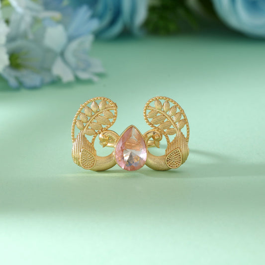Pink Color Peacock Inspired Amrapali Rings Made For Vibrant Festive Styling With Elegant Artistry