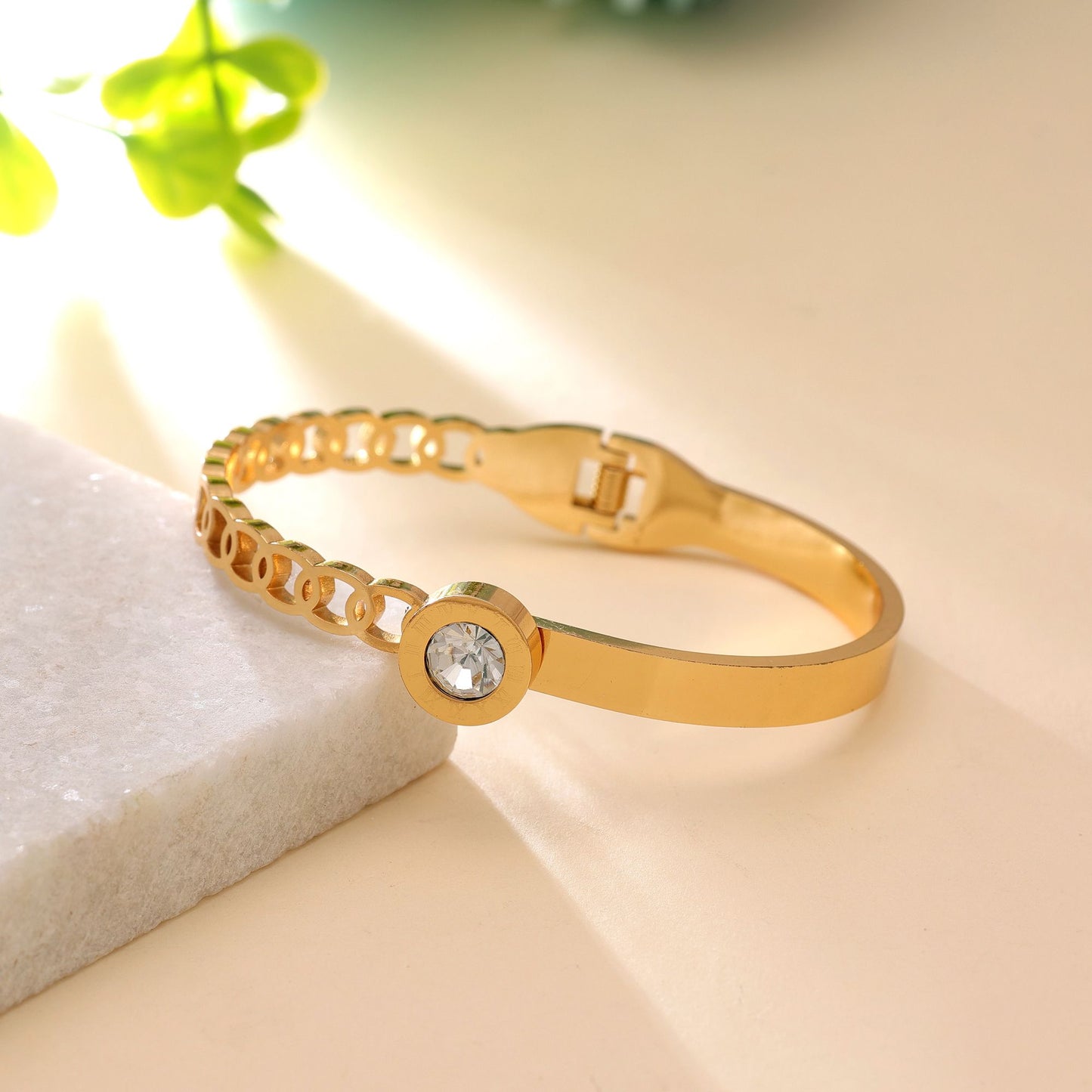 Gold Color Anti Tarnish Bracelet with Elegant Contemporary Detailing