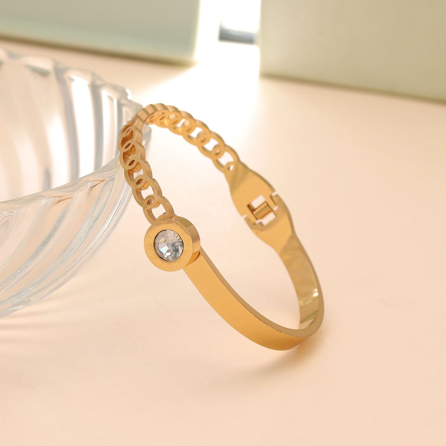 Gold Color Anti Tarnish Bracelet with Elegant Contemporary Detailing