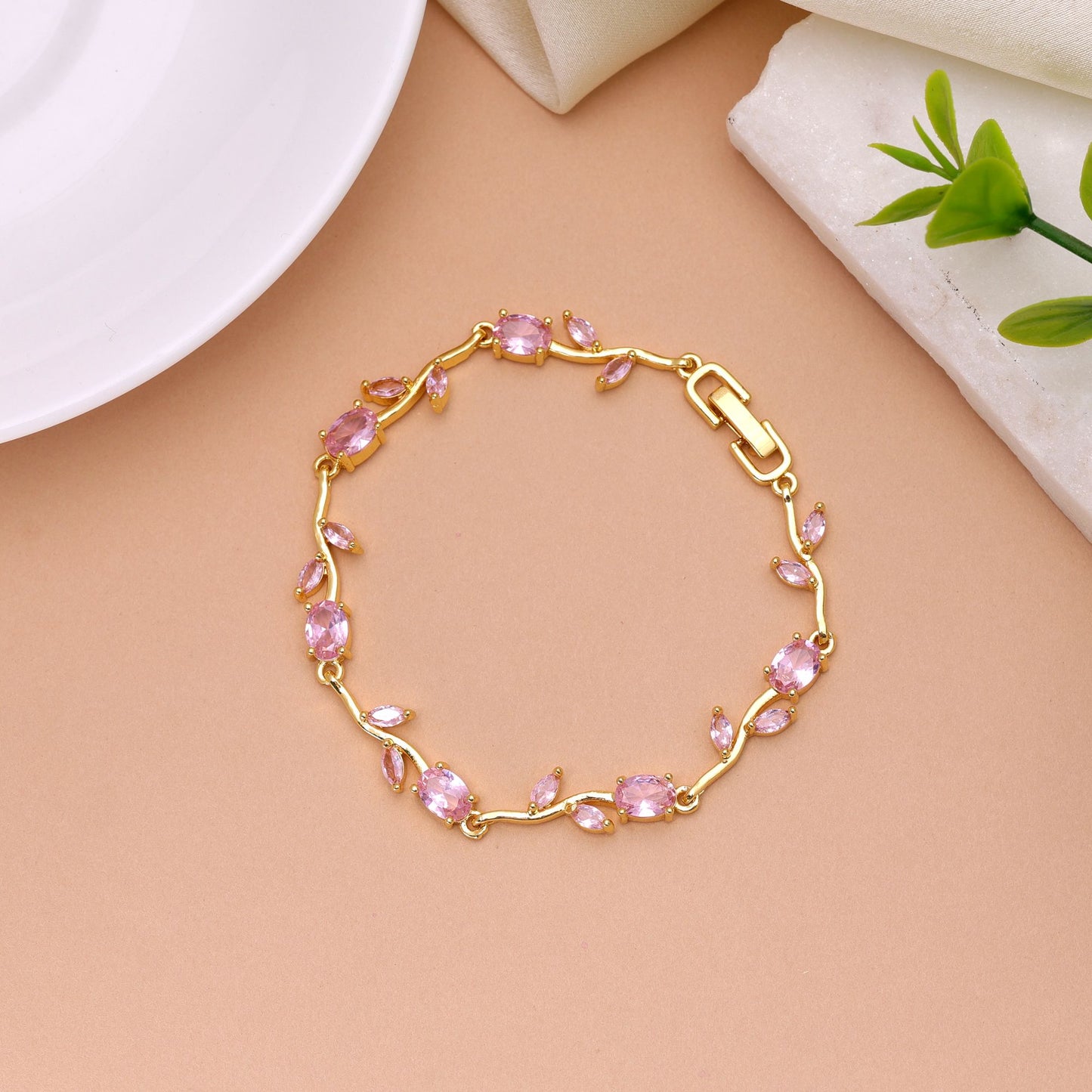 Pink Color Tulip Bracelet Featuring Trendy Handmade Artwork with Graceful Feminine Fashion Style