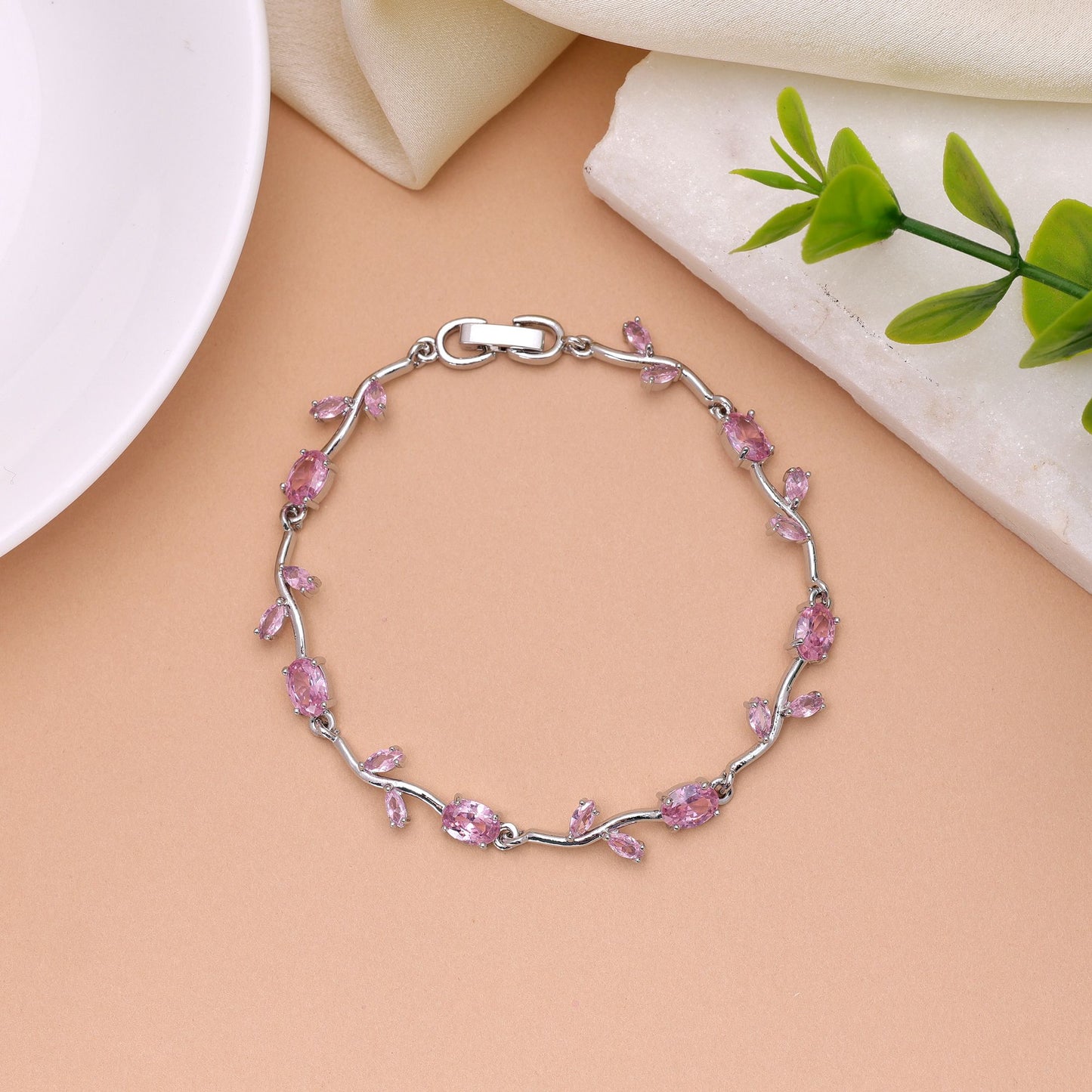 Pink & Silver Color Tulip Bracelet with Premium Designer Finish and Elegant Fashionable Look