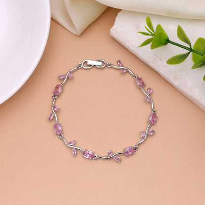 Pink & Silver Color Tulip Bracelet with Premium Designer Finish and Elegant Fashionable Look