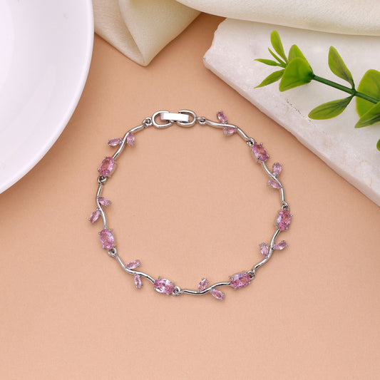Pink & Silver Color Tulip Bracelet with Premium Designer Finish and Elegant Fashionable Look