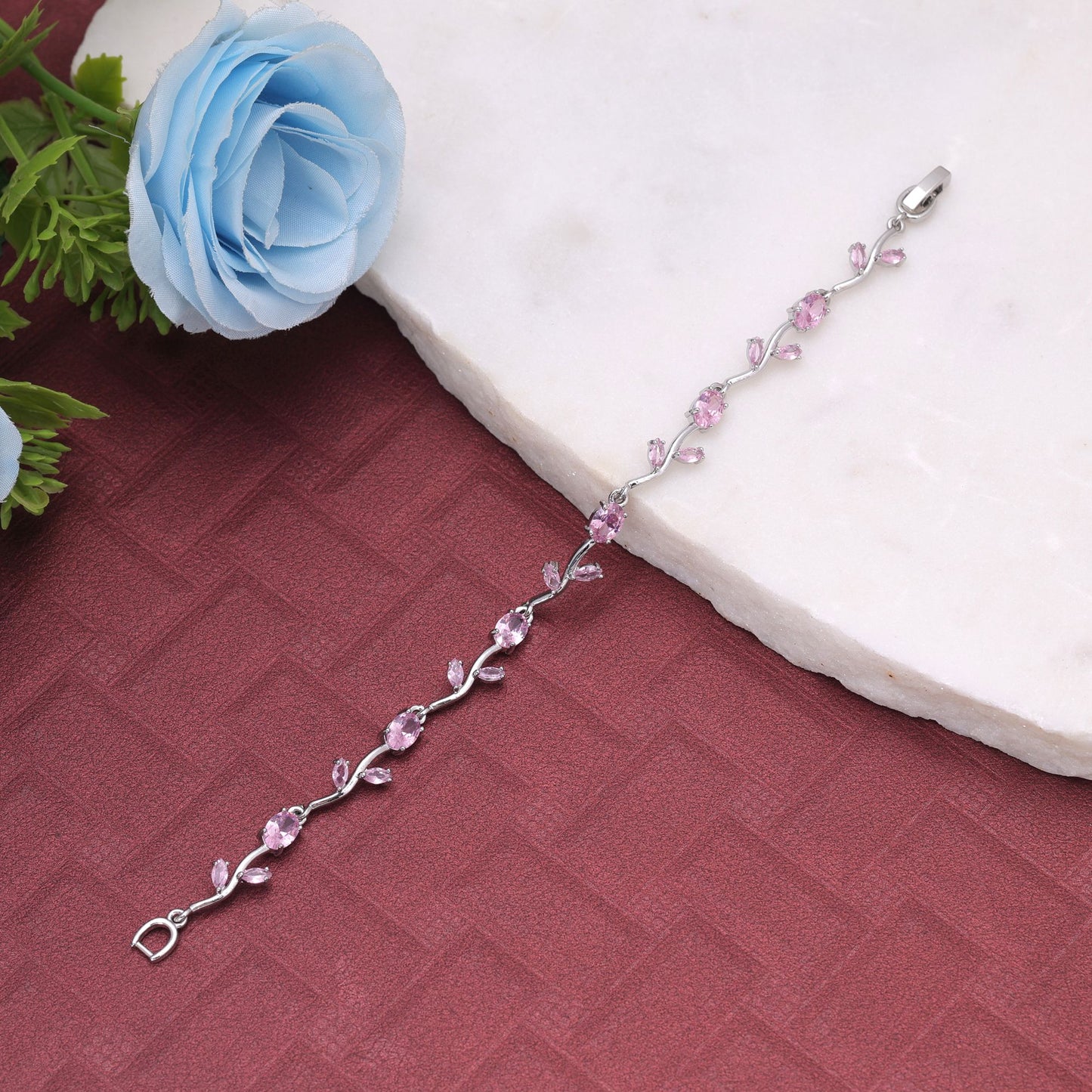 Pink & Silver Color Tulip Bracelet with Premium Designer Finish and Elegant Fashionable Look