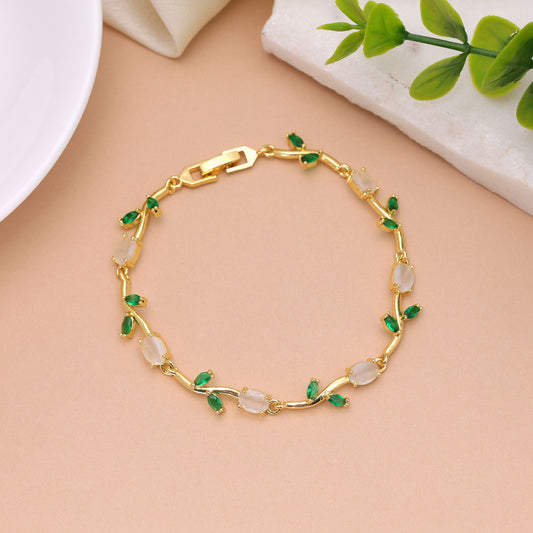 White & Green Color Tulip Bracelet Featuring Elegant Contrast Design with Festive Wear Appeal