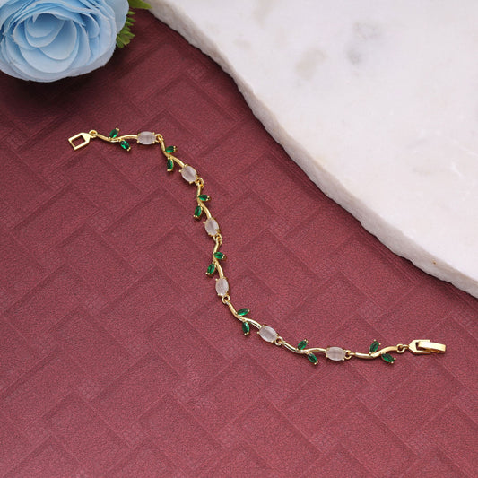 White & Green Color Tulip Bracelet Featuring Elegant Contrast Design with Festive Wear Appeal