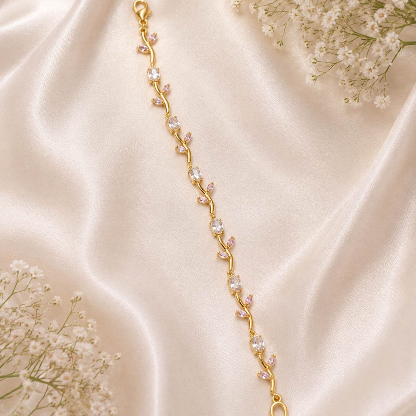 White & Pink Color Tulip Bracelet with Elegant Designer Fashion Appeal