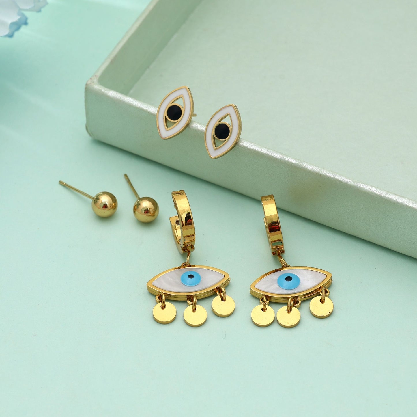 Gold Color 3 Pairs Combo Of Antique Earrings Stylish Festive Wear Jewelry Set