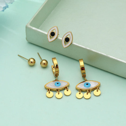 Goldfarbenes 3er-Kombiset aus antiken Ohrringen – stilvoller festlicher Schmuck