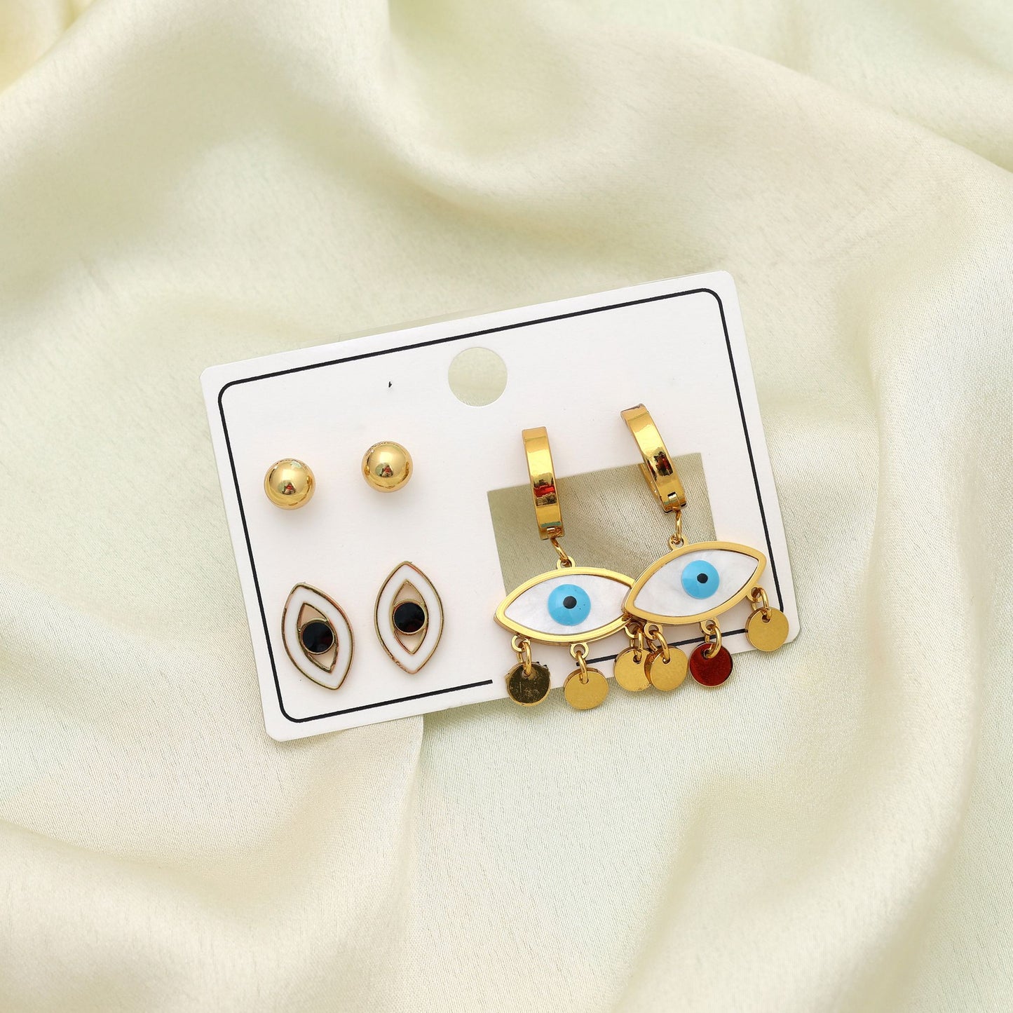 Gold Color 3 Pairs Combo Of Antique Earrings Stylish Festive Wear Jewelry Set