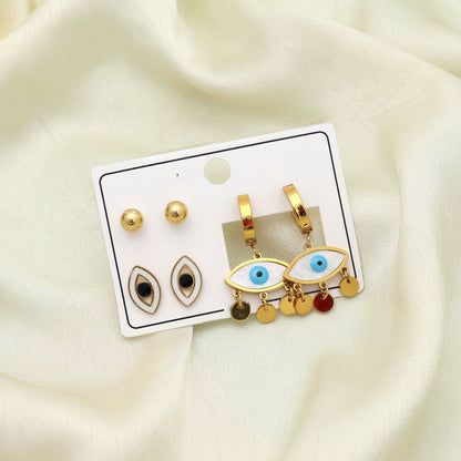 Gold Color 3 Pairs Combo Of Antique Earrings Stylish Festive Wear Jewelry Set