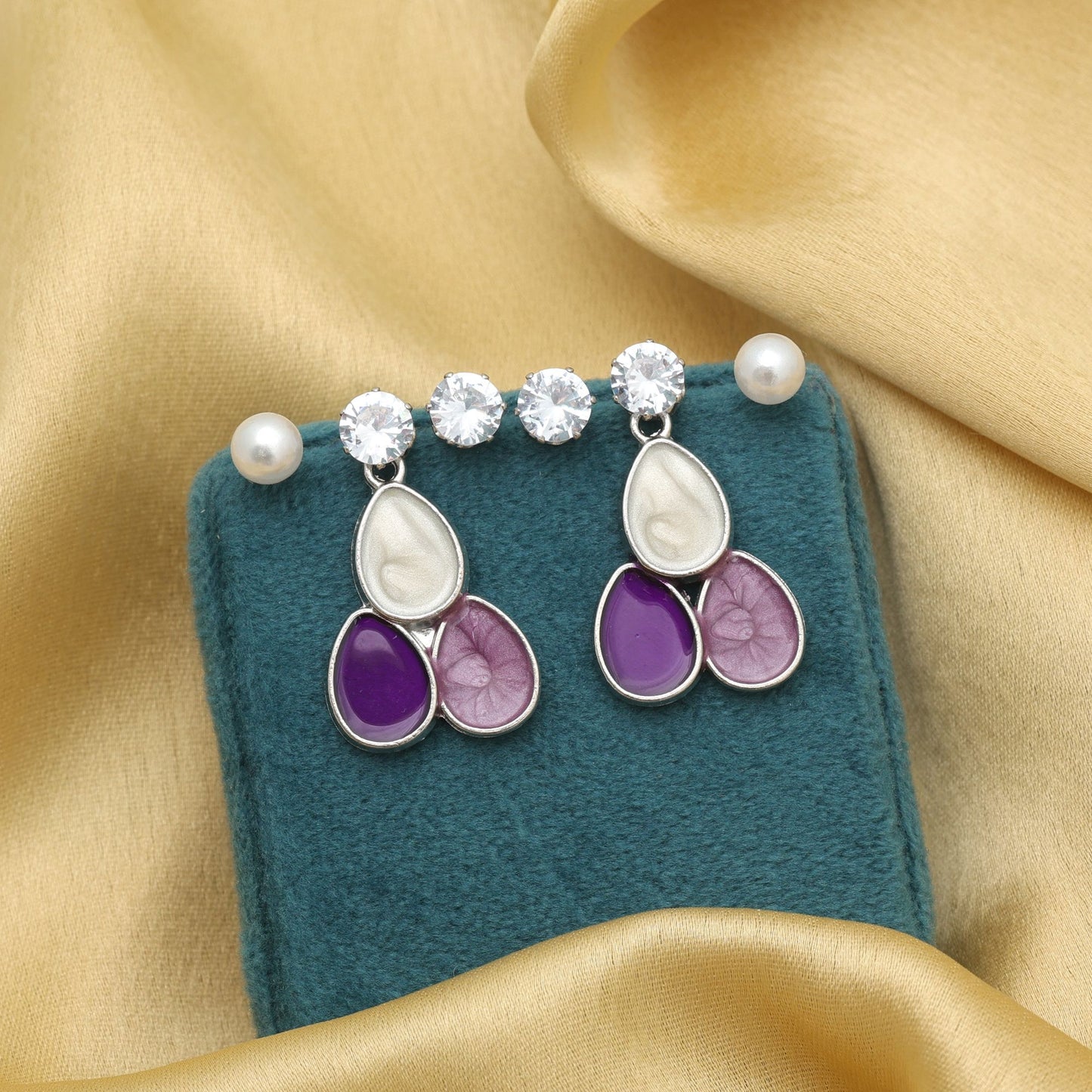 Elegant Purple Color 3 Pairs Combo Of Antique Earrings Party Wear Set