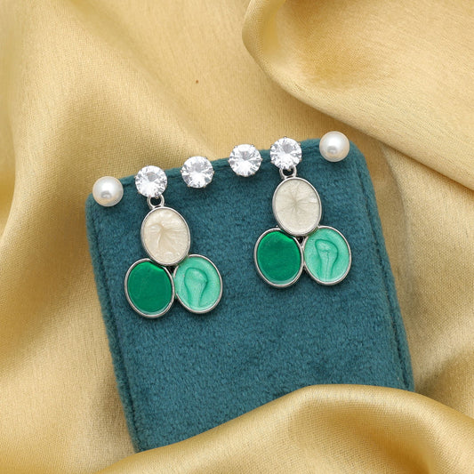 Graceful Green Color 3 Pairs Combo Of Antique Earrings Traditional Fashion