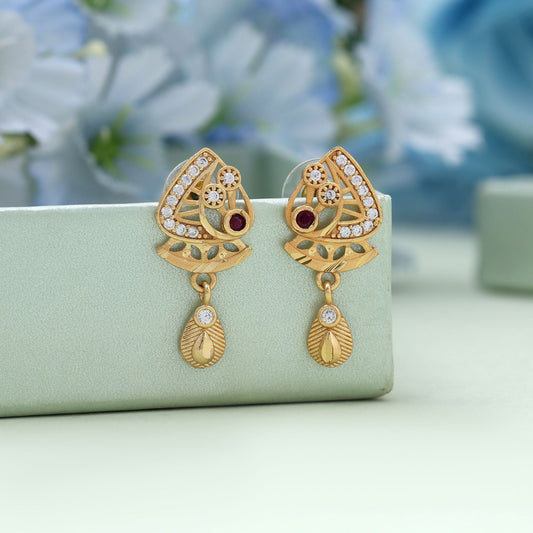 Gold Color Antique Earrings Designed With Traditional Motifs For Elegant Festive Wear