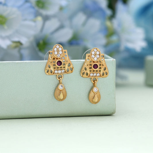 Gold Color Antique Earrings Featuring Intricate Detailing Perfect For Wedding Occasions