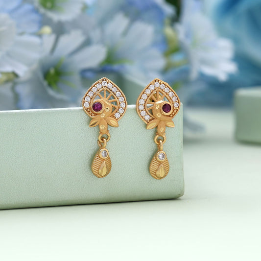Gold Color Antique Earrings Featuring Classic Patterns Inspired By Temple Jewelry