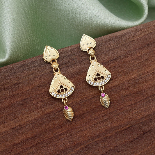 Gold Color Antique Earrings Showcasing Detailed Craftsmanship With Antique Gold Finish