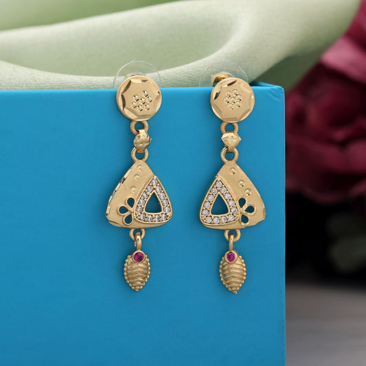 Gold Color Antique Earrings Featuring Rich Antique Textures For Royal Styling