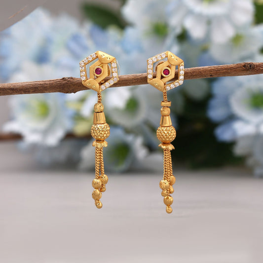 Gold Color Antique Earrings Offering Traditional Aesthetics With Antique Detailing