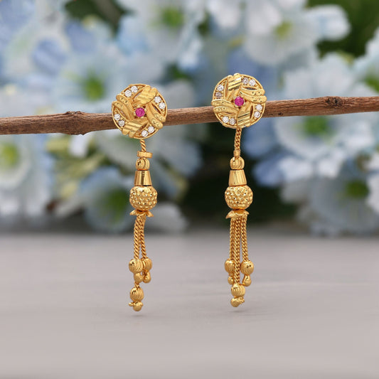 Gold Color Antique Earrings Crafted For Sophisticated Ethnic Jewelry Styling