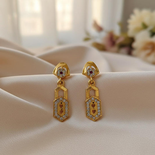 Gold Color Antique Earrings Inspired By Temple Jewelry Artistry For Festive Wear