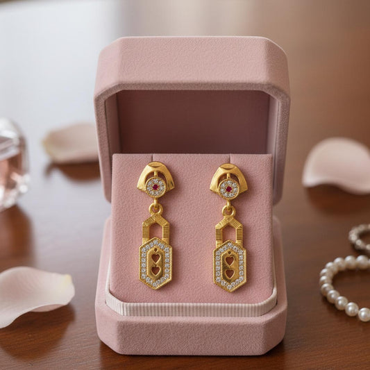 Gold Color Antique Earrings Inspired By Temple Jewelry Artistry For Festive Wear