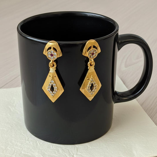 Gold Color Antique Earrings Featuring Intricate Detailing For Classic Indian Styling