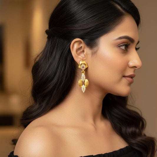 Gold Color Antique Earrings Reflecting Royal Indian Culture And Timeless Beauty