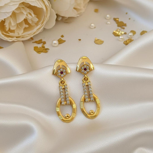 Gold Color Antique Earrings With Ornate Patterns Inspired By Temple Jewelry