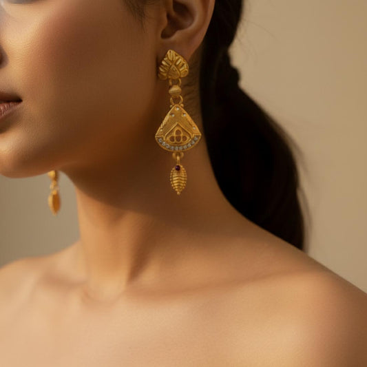 Gold Color Antique Earrings With Royal Vintage Appeal For Festive Occasions